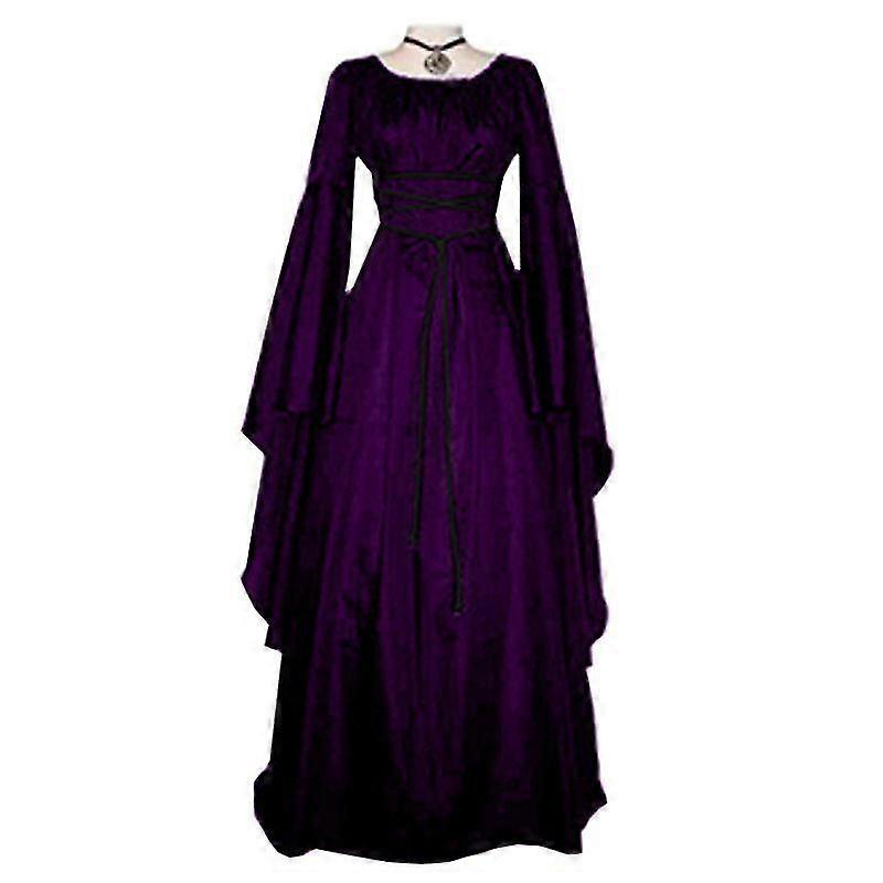 Jasoup Women Halloween Renaissance Medieval Maxi Dress Gothic Cosplay Costume Purple L