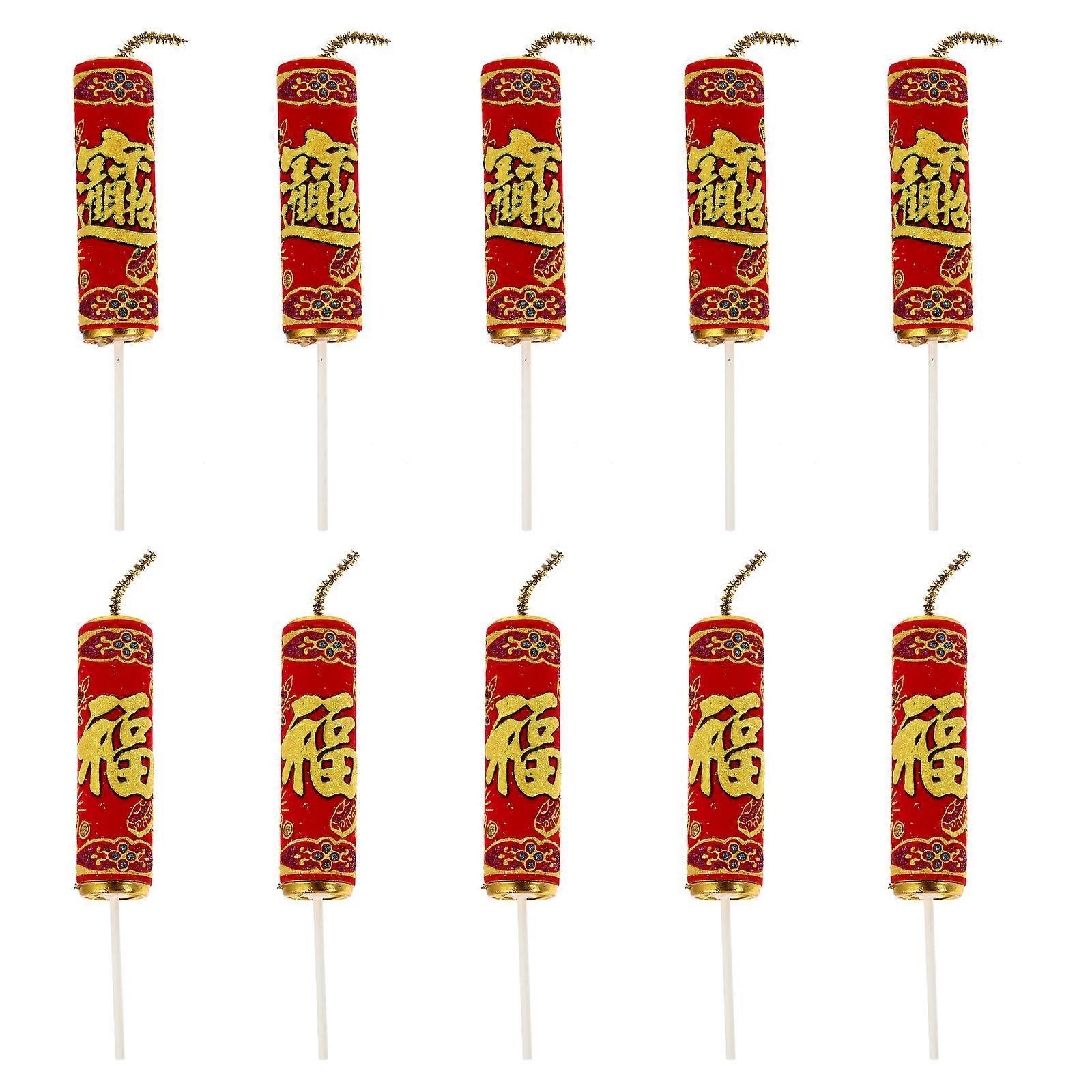 Winomo 10Pcs Firecracker Shaped Cake Toppers Creative Party Care Ornament Photo Props Red 13X2.4CM