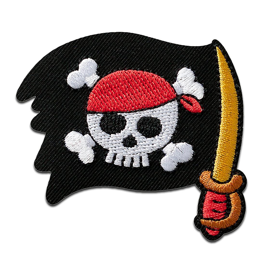 Mono-Quick Pirate flag with saber - patch, iron-on patch, iron on, size: 5.1 x 5.5 cm