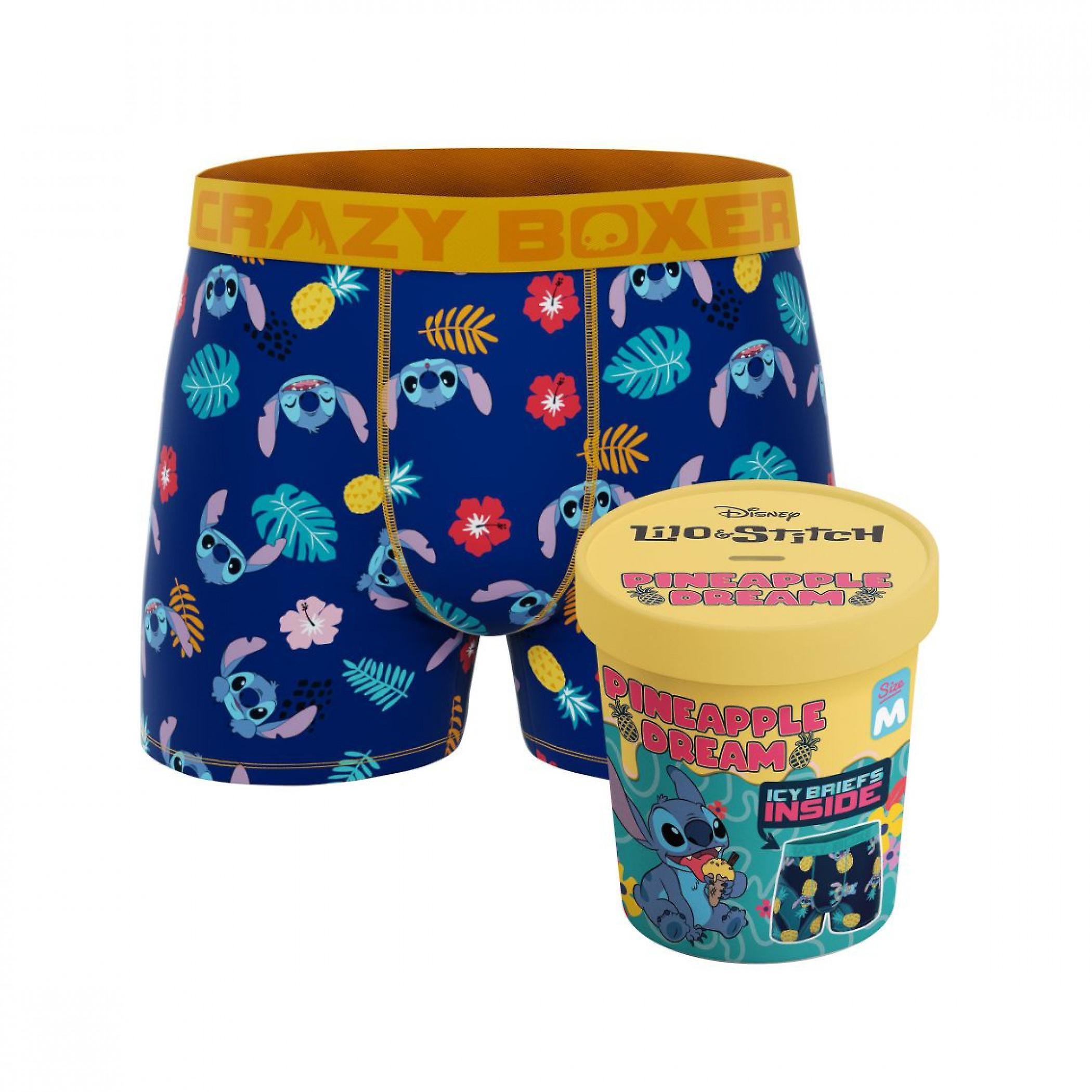 Cartoons Crazy Boxers Lilo and Stitch Tropical Print Boxer Briefs Blue XLarge (40-42)