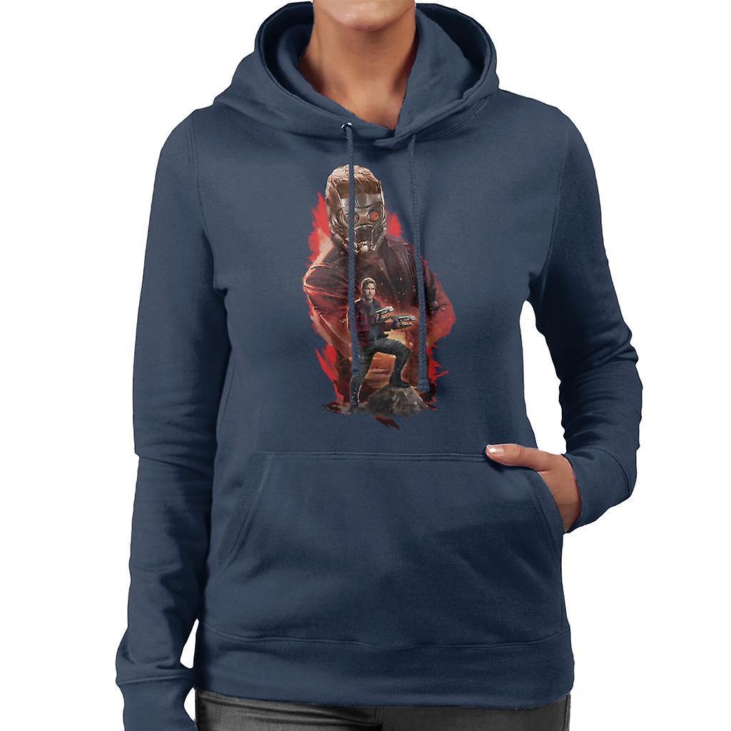 Marvel Guardians Of The Galaxy Vol 2 Star Lord Montage Women's Hooded Sweatshirt Navy Blue XX-Large