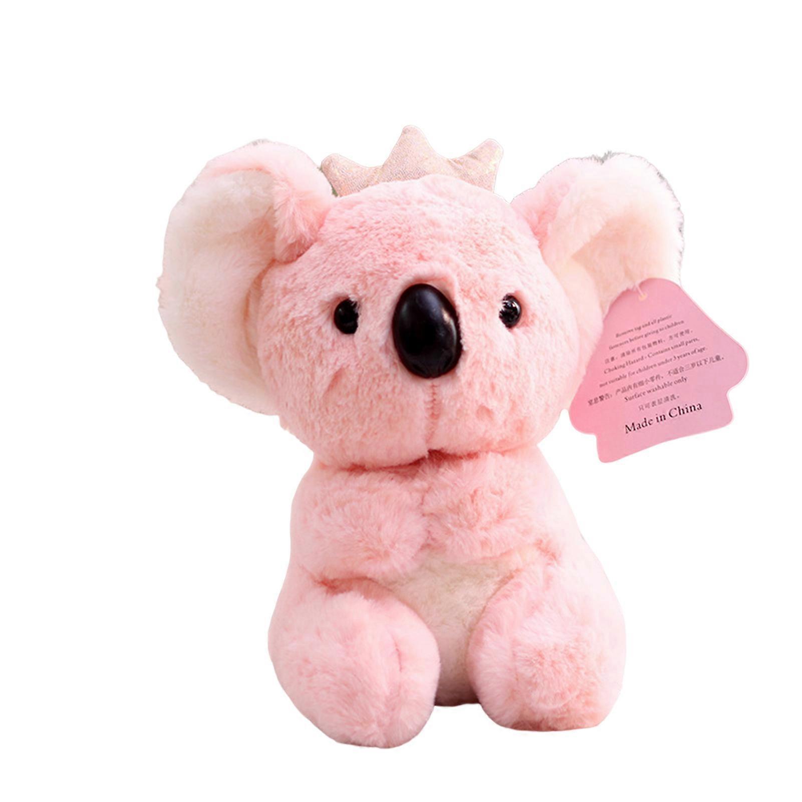 Hislaves Plush Toy Fine Workmanship Comfortable Touch Vivid Expression Simulated Lovely Ornament PP Cotton Koala Wearing Crown Gift Pink