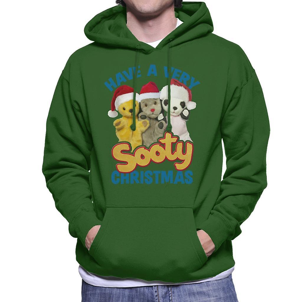 Sooty Christmas Have A Very Sooty Christmas Blue Text Men's Hooded Sweatshirt Bottle Green X-Large