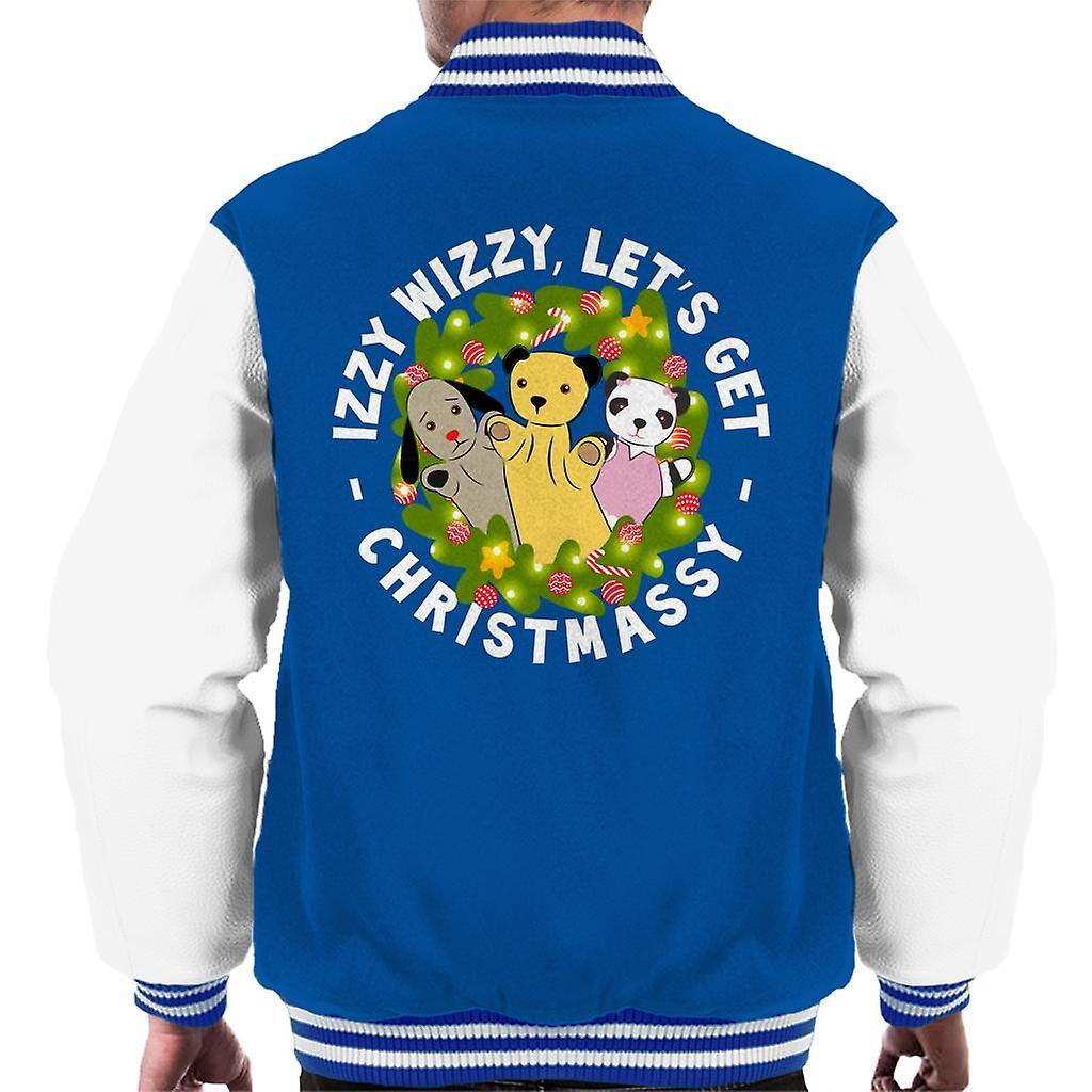 Sooty Christmas Illuminated Wreath Men's Varsity Jacket Royal/White Medium