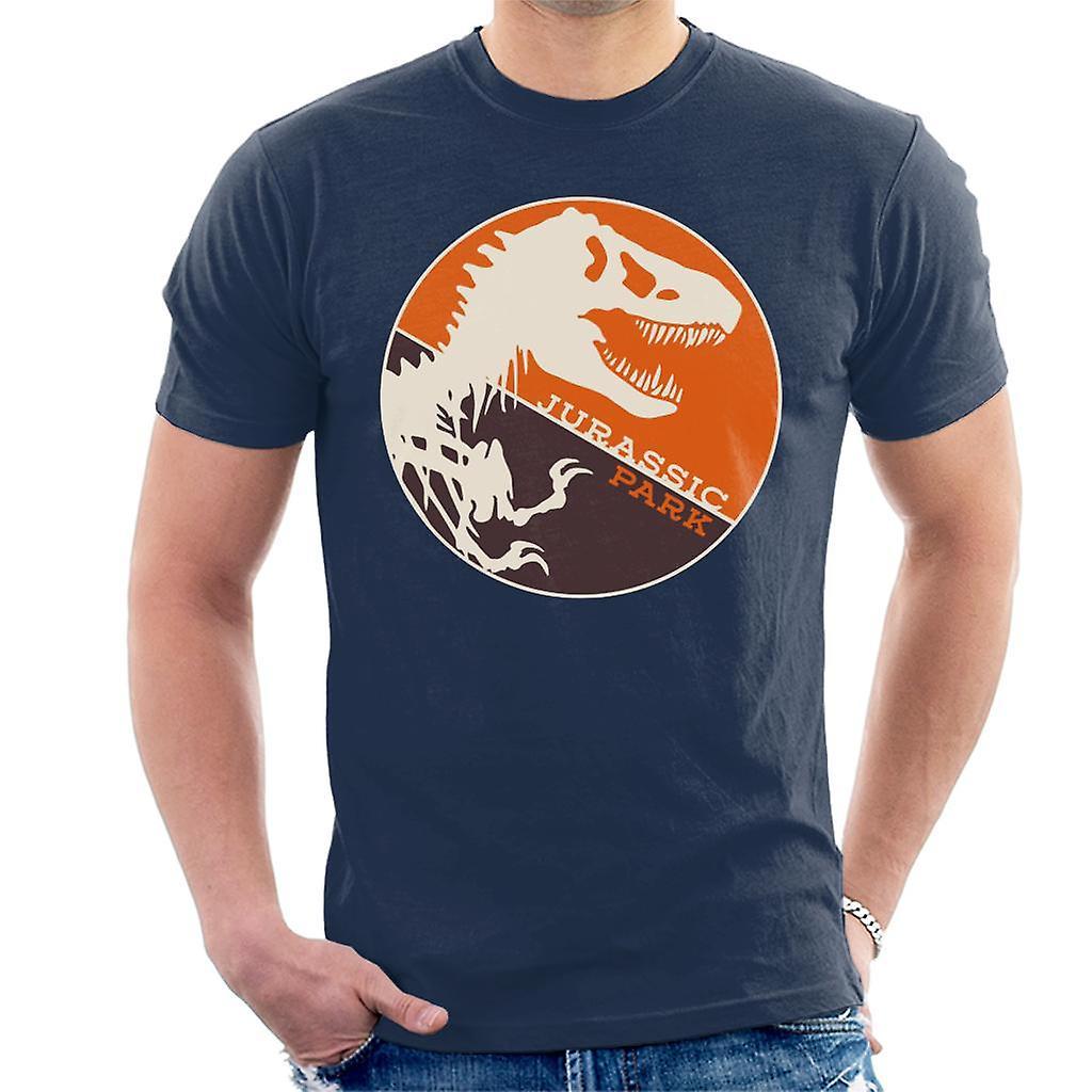 Jurassic Park T Rex Orange Background Skeleton Silhouette Men's T-Shirt Navy Blue XX-Large