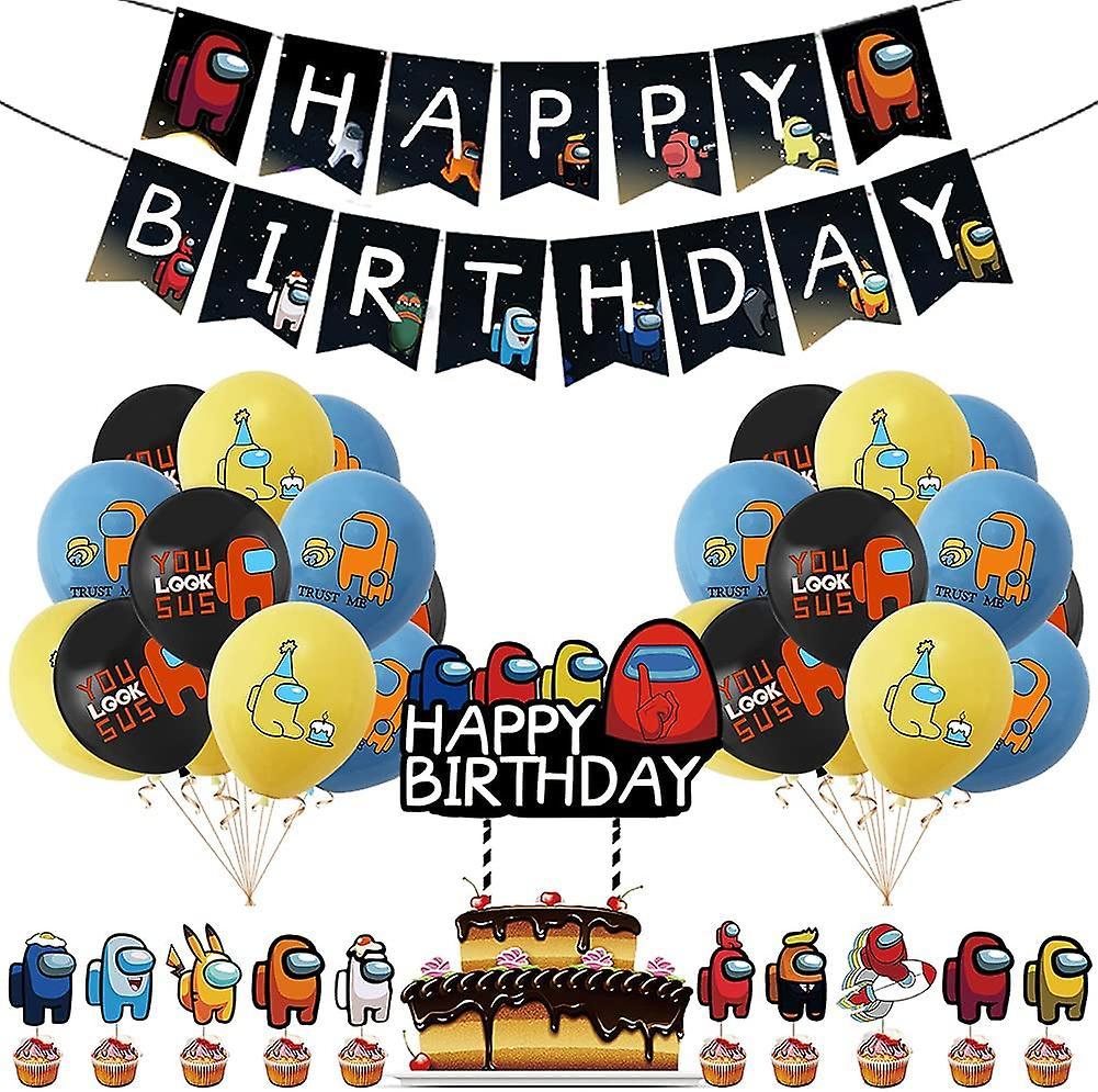 Ubiuo Among Us Birthday Party Decoration, Among Us Theme Party Decorations,among Us Themed Birthday Decorations Party Supplies Includes Happy Birth...