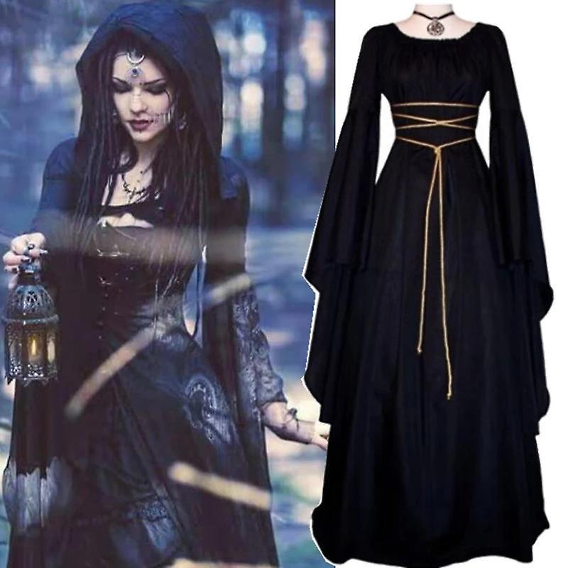 Jielin Women Witch Costume Halloween Fancy Dress Medieval Witch Dress Up black 2XL