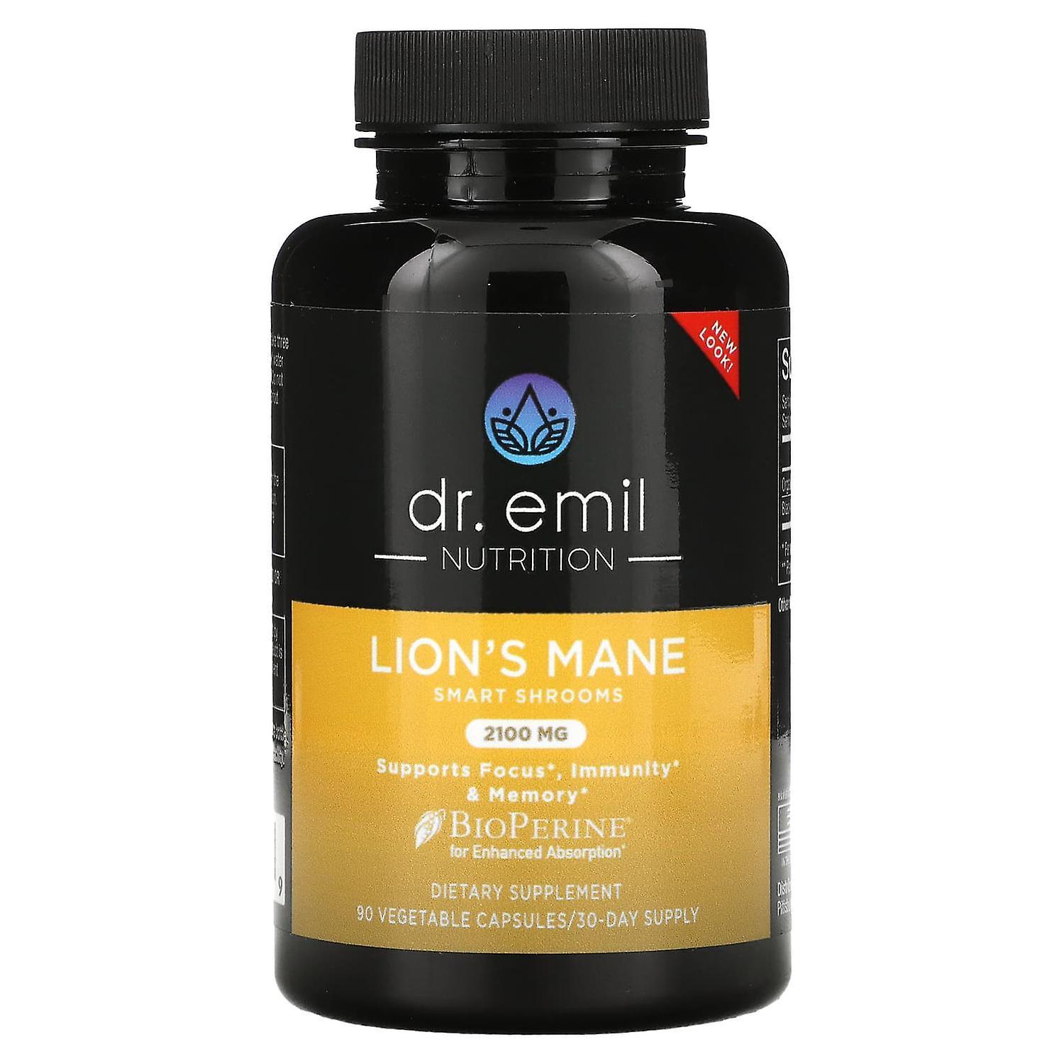 Dr Emil Nutrition, Lion's Mane Smart Shrooms, 2,100 mg, 90 Vegetable Capsules