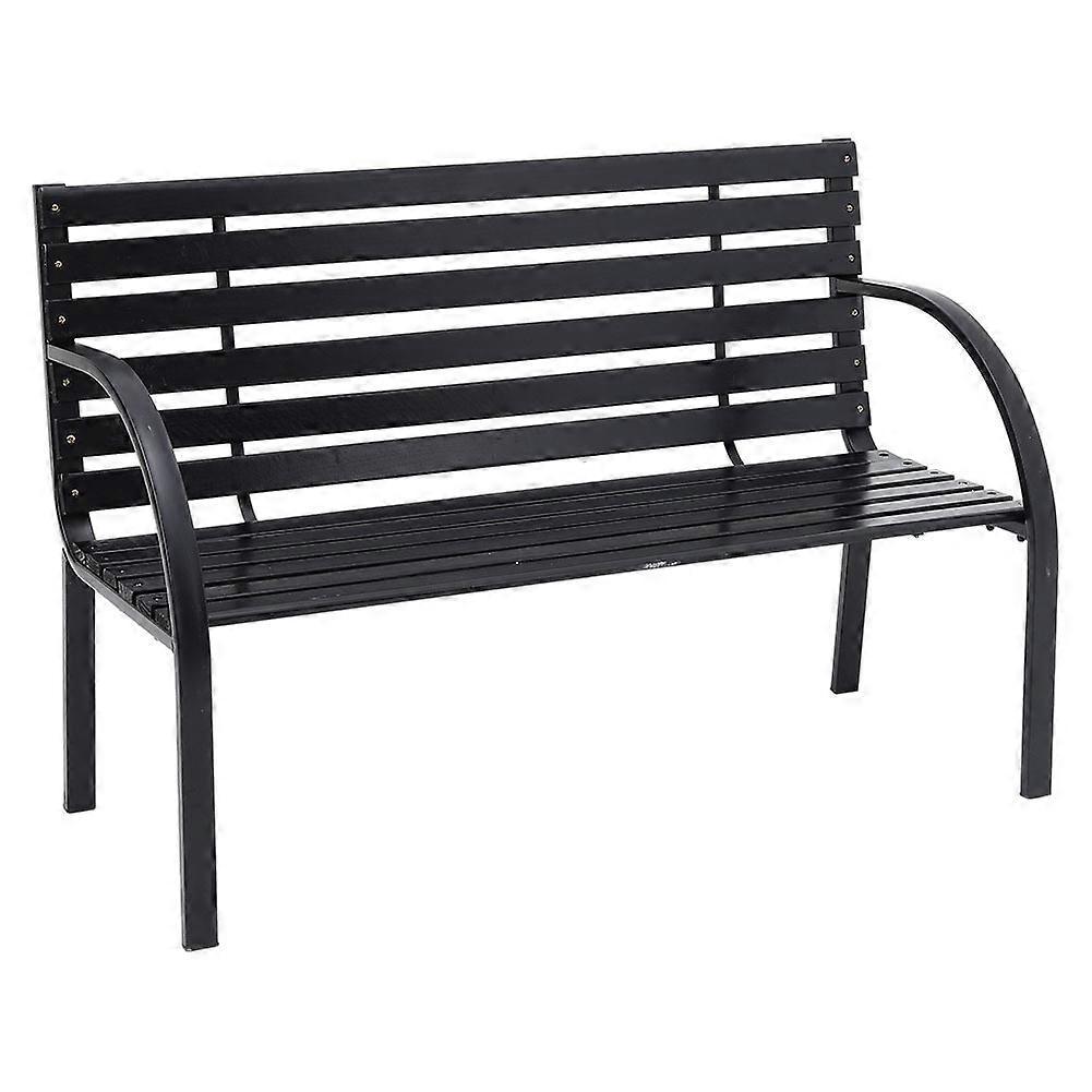 Living And Home Classic Black Strip Style Grand Patio Garden Bench 3 Seater Cast Iron Legs Seat