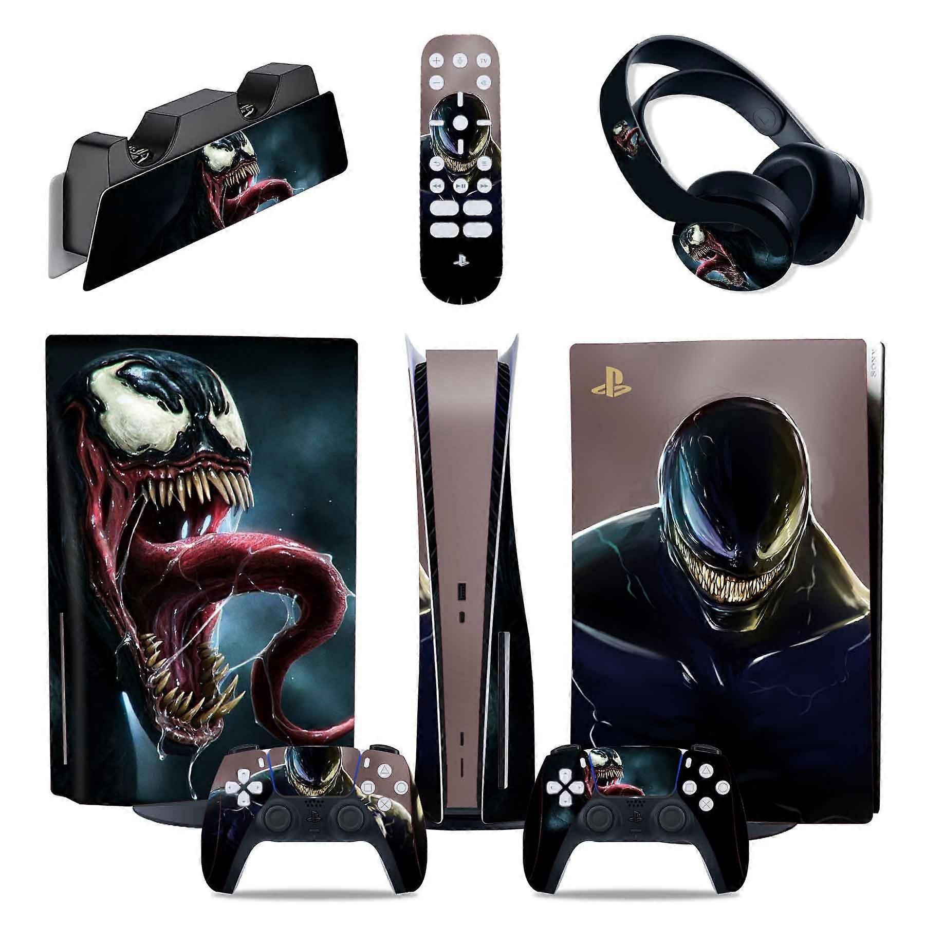 Zkdsv Venom 5-in-1 Ps5 Standard Disc Edition Sticker Set, Skin, Skin, Decal Cover, Playstation 5 Console, Hardware TN-PS55in1-2097