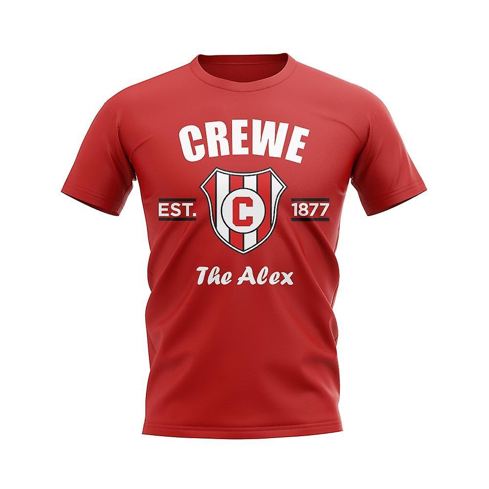 UKSoccerShop Crewe Established Football T-Shirt (Red) Womens S (Size 10 - 32 inch Chest)