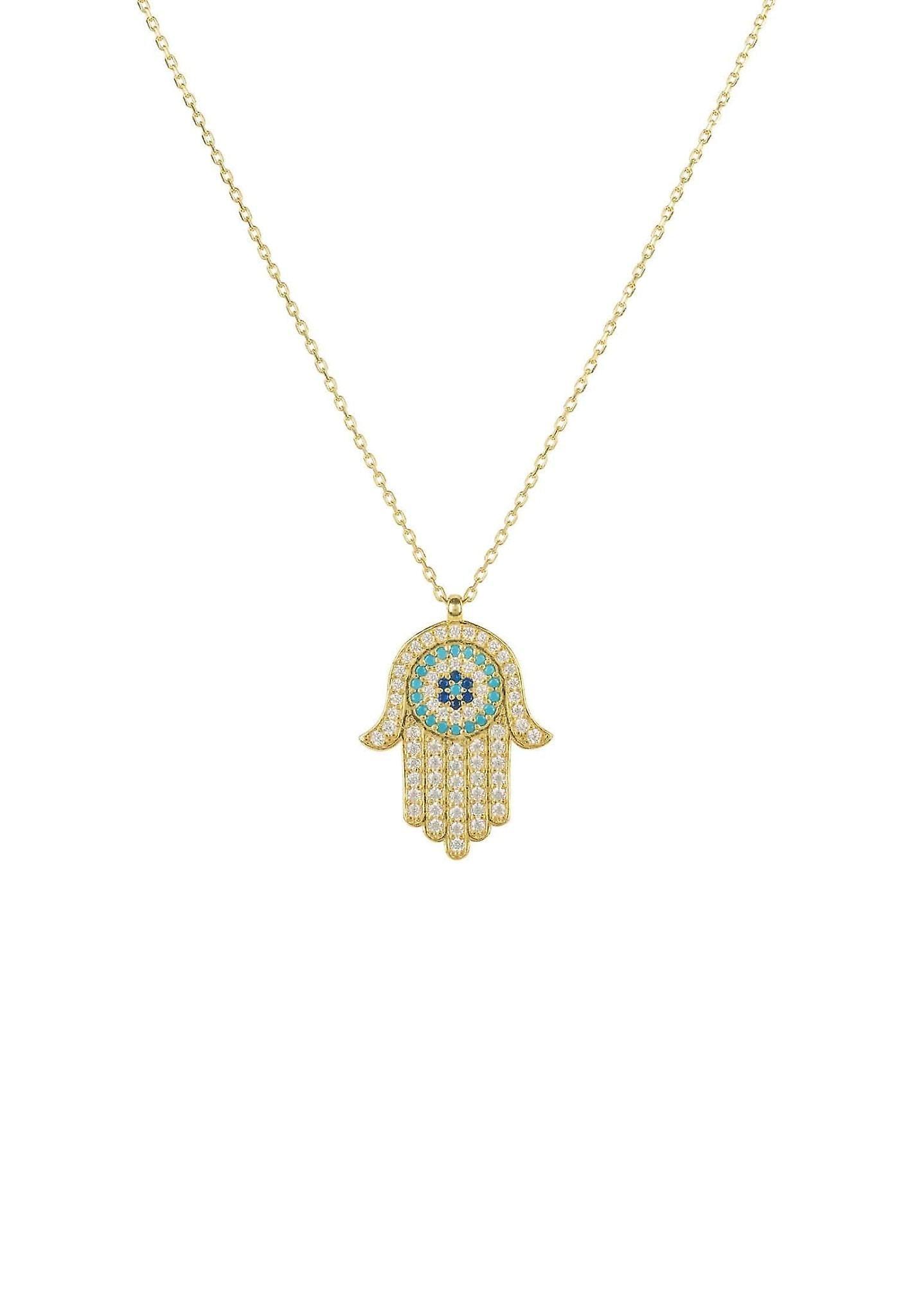 Hamsa Hand With Evil Eye Pendant Necklace Gold