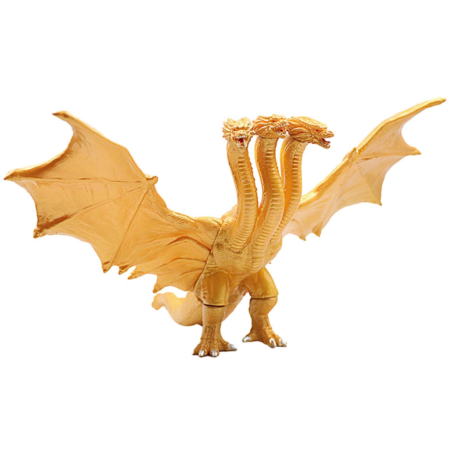 Remorui Golden Three Headed Dragon Figure Cool Flying Dragon Action Figurine Model Ornament Toy Desktop Decoration Boys Kids Adults Gift Yellow