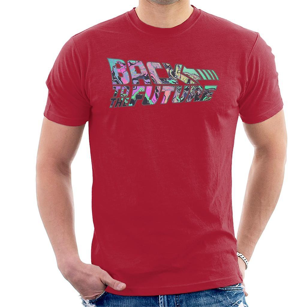 Back to the Future Psychedelic Marble Logo Men's T-Shirt Cherry Red Large