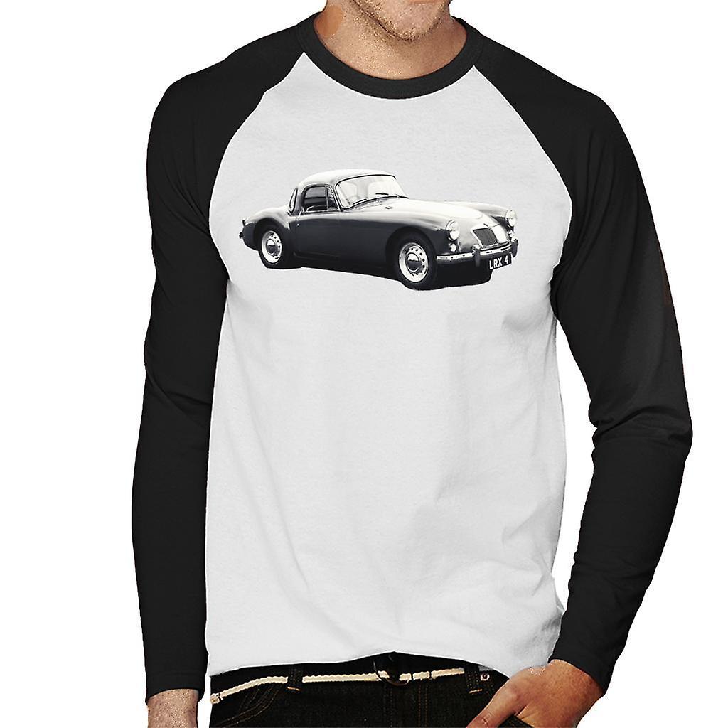 MG Side View British Motor Heritage Men's Baseball Long Sleeved T-Shirt White/Black Medium