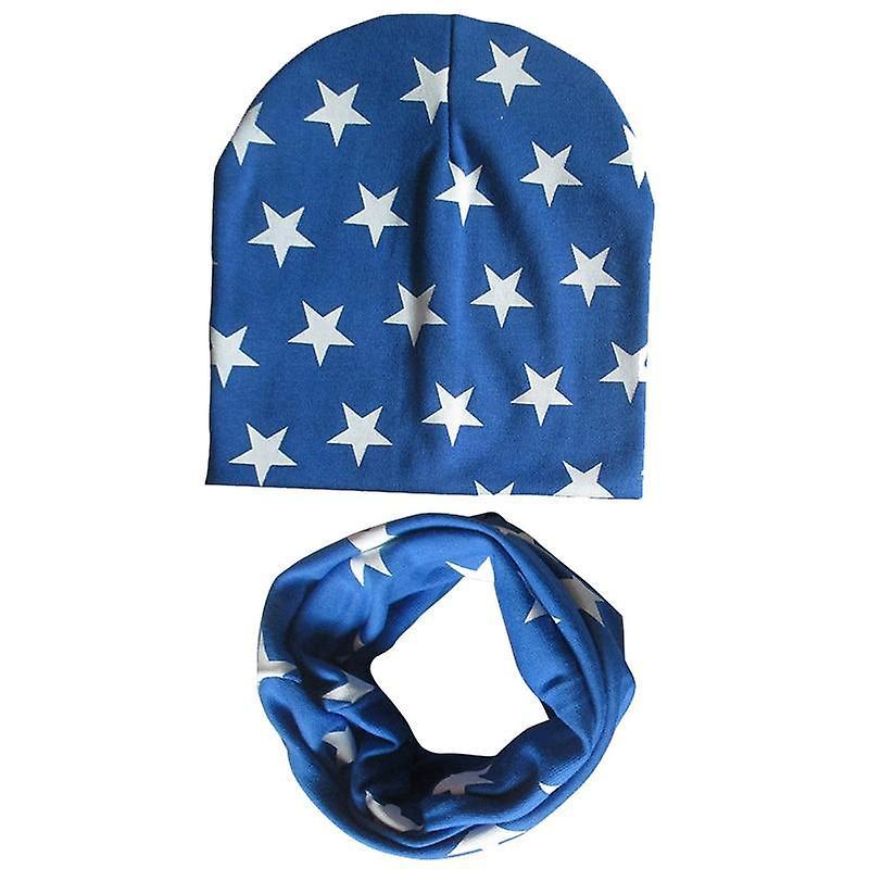 Slowmoose Winter Spring Baby Hat Scarf Set- Cotton Baby Cap Star Print Kids Hats, Newborn royal blue