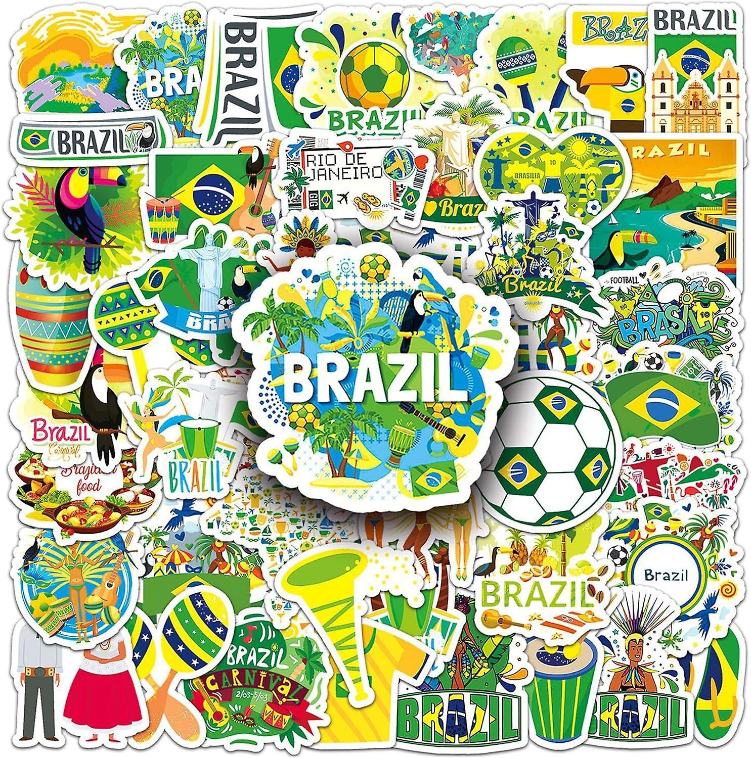 Frusde Brazil Stickers, 50pcs Brazil Theme Stickers, Brazil Waterproof Vinyl Decals For Diy Luggage Phone Laptop Skateboard Water Bottle