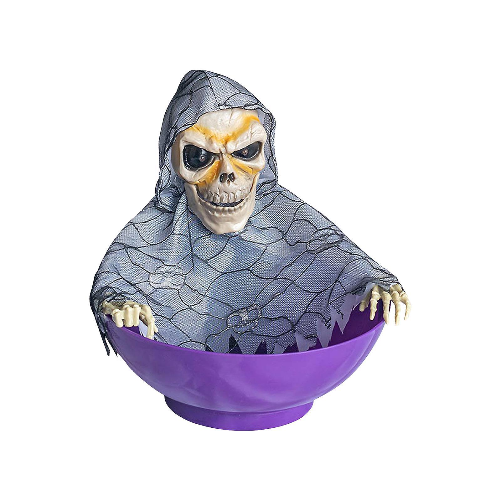 Gaoguang Halloween Decor Animated Halloween Skull Bowl- Plastic Skull Candy Bowl With Moving Skeleton Hand - Motion Activated Halloween Skull Candy...