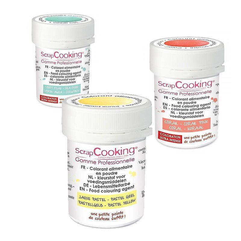 ScrapCooking 3 powdered food colourings - coral, pastel yellow, water green