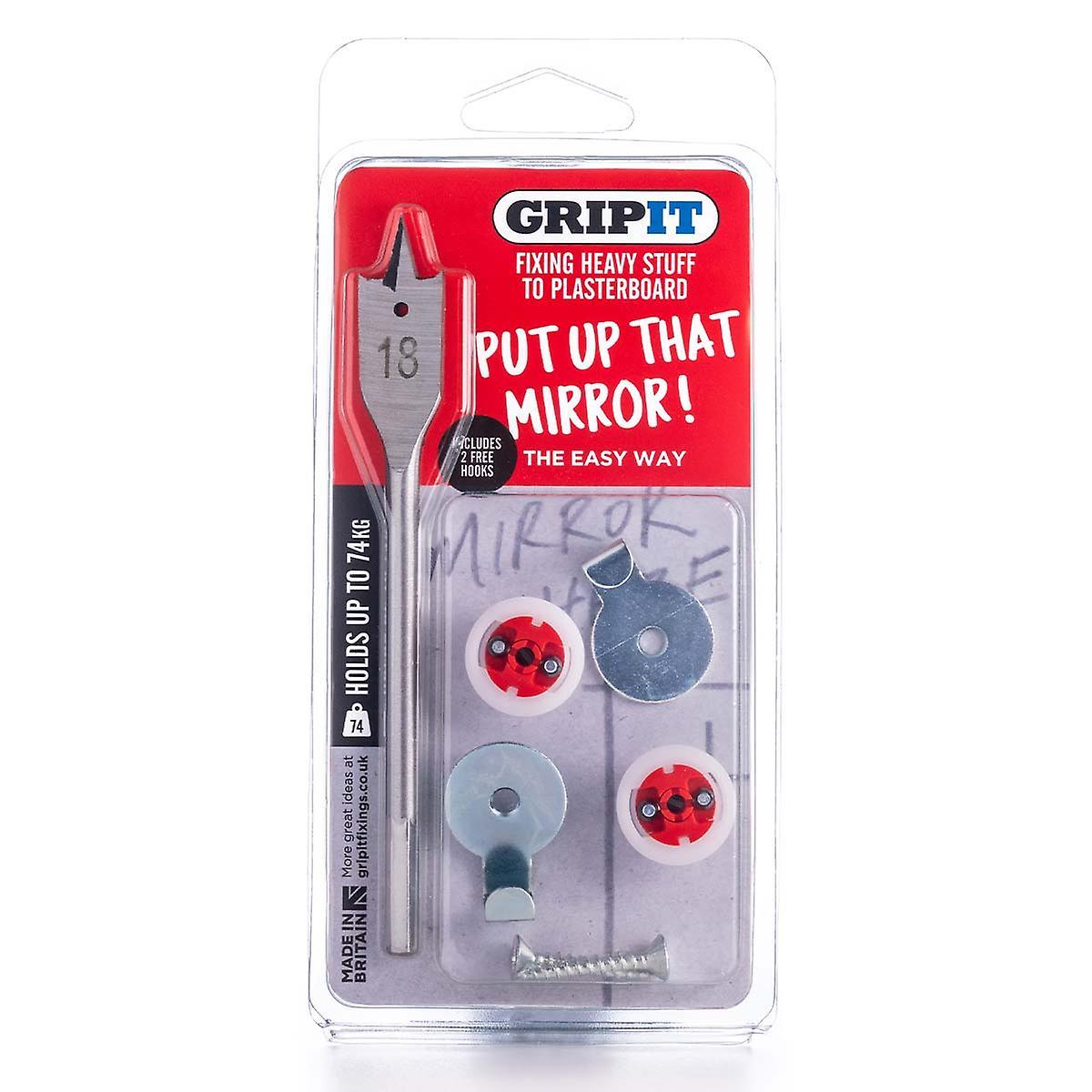 Gripit 18mm Plasterboard Fixing - Mirror/Picture Kit (Red) with 18mm Drill Bit Max Load 74kg  e.g. Mirrors, Pictures, Clocks H2,5 x L2,5 x W1,5 cm