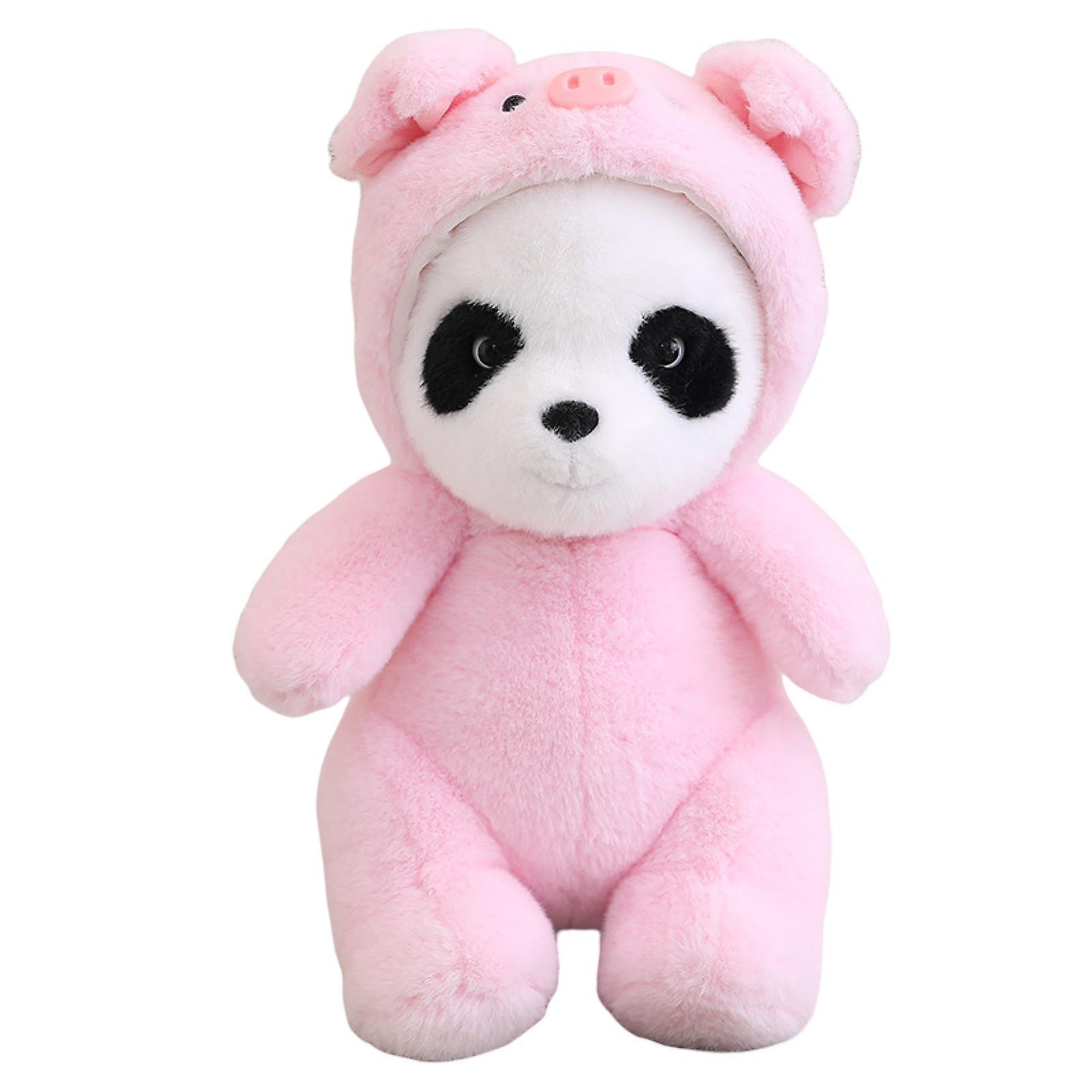 Remorui Panda Plush Doll Sitting Duck Chick Dinosaur Rabbit Pig Cosplay Hat 3D Eyes Kidss Fuzzy Animal Toy Living Room Supplies Pink