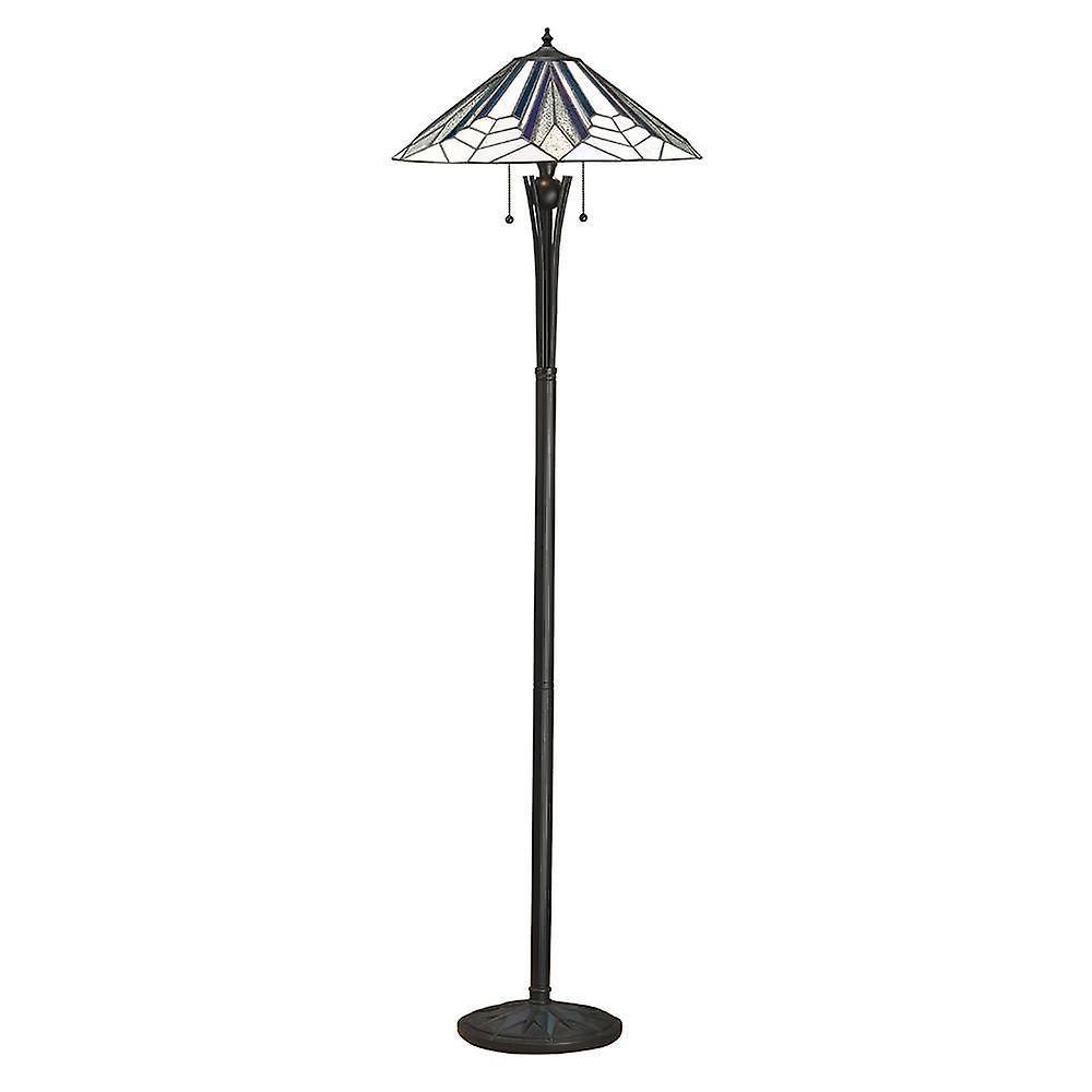 Interiors 1900 Lighting Astoria 2 Light Floor Lamp Black, Tiffany Style Glass, E27