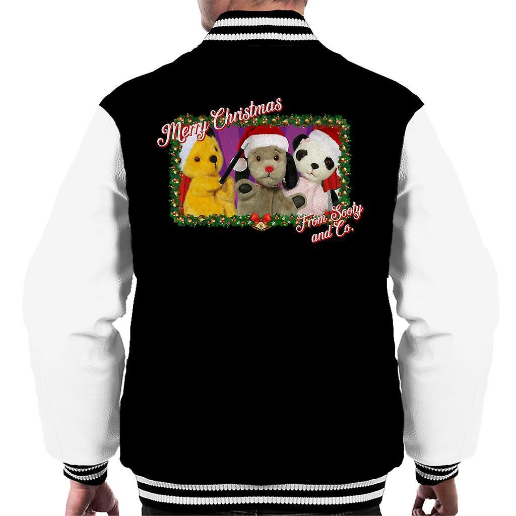 Sooty Christmas Merry Xmas From Sooty And Co Men's Varsity Jacket Black/White XX-Large