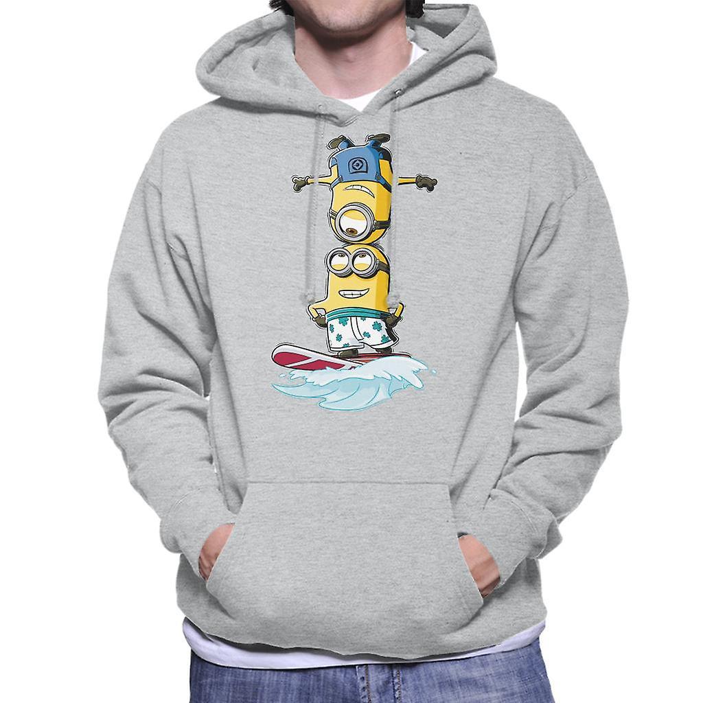 Despicable Me Minions Head Surfing Men's Hooded Sweatshirt Heather Grey Large