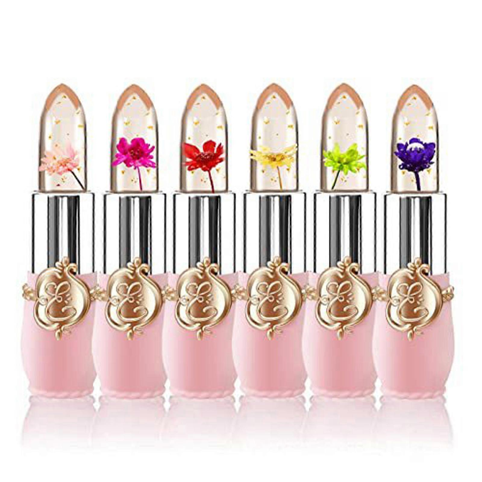 Unbrand 6 Crystal Flower Jelly Lipstick, Long Lasting Nutritious Lip Balm, Lips Moisturizer Magic Temperature Color Change Lip Gloss light pink