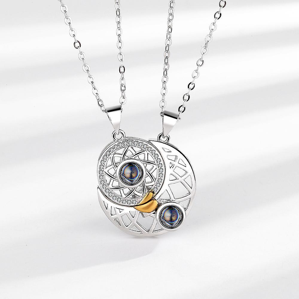 Swhyv Sterling Silver Chain Necklace,sun And Moon Yin Yang Couple Magnetic Necklace Matching Pendant Projection Necklace