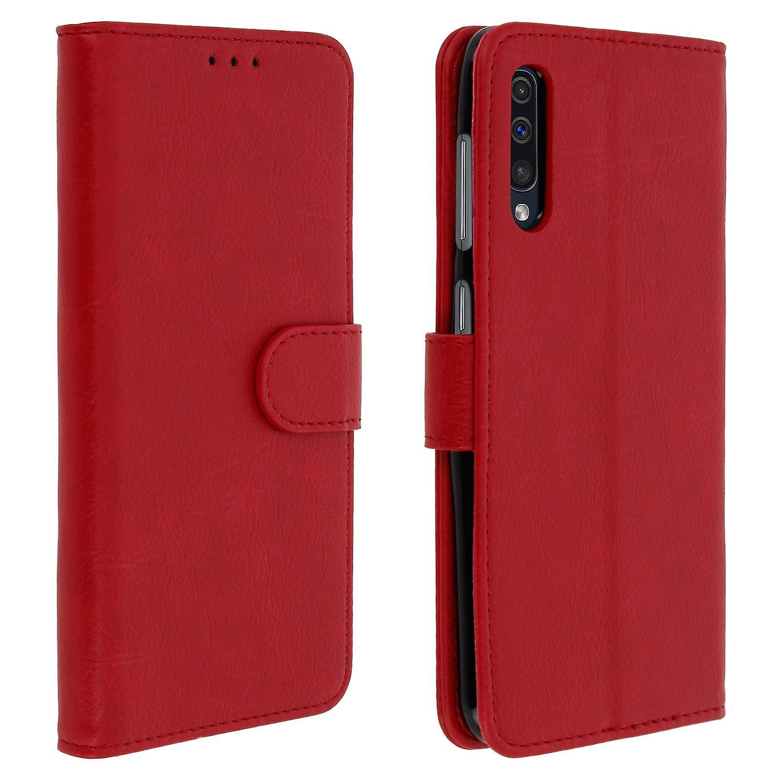 Avizar Flip wallet case, magnetic cover with stand for Galaxy A50 - Red