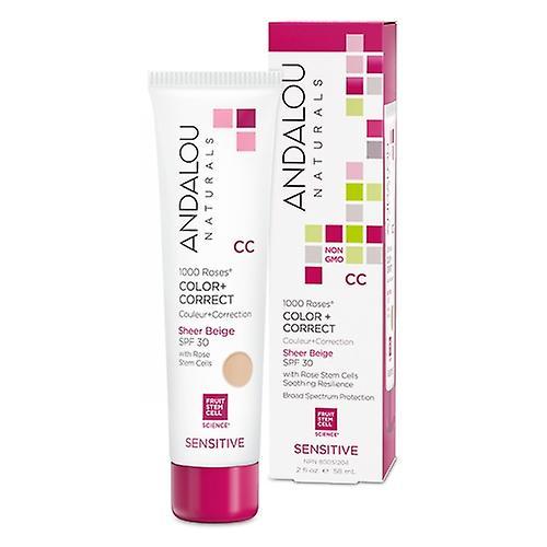 Andalou Naturals 1000 Roses CC Color + Correct Sheer Beige SPF 30, 2 Oz (Pack of 1)