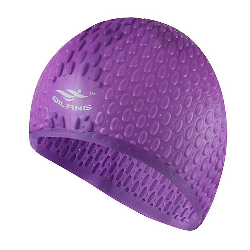 Bhtv Silicone Swimming Cap Men Women Plus Size Adults Swimming Hat High Elastic Ear Protection Long Hair Sports Ultrathin Caps Purple