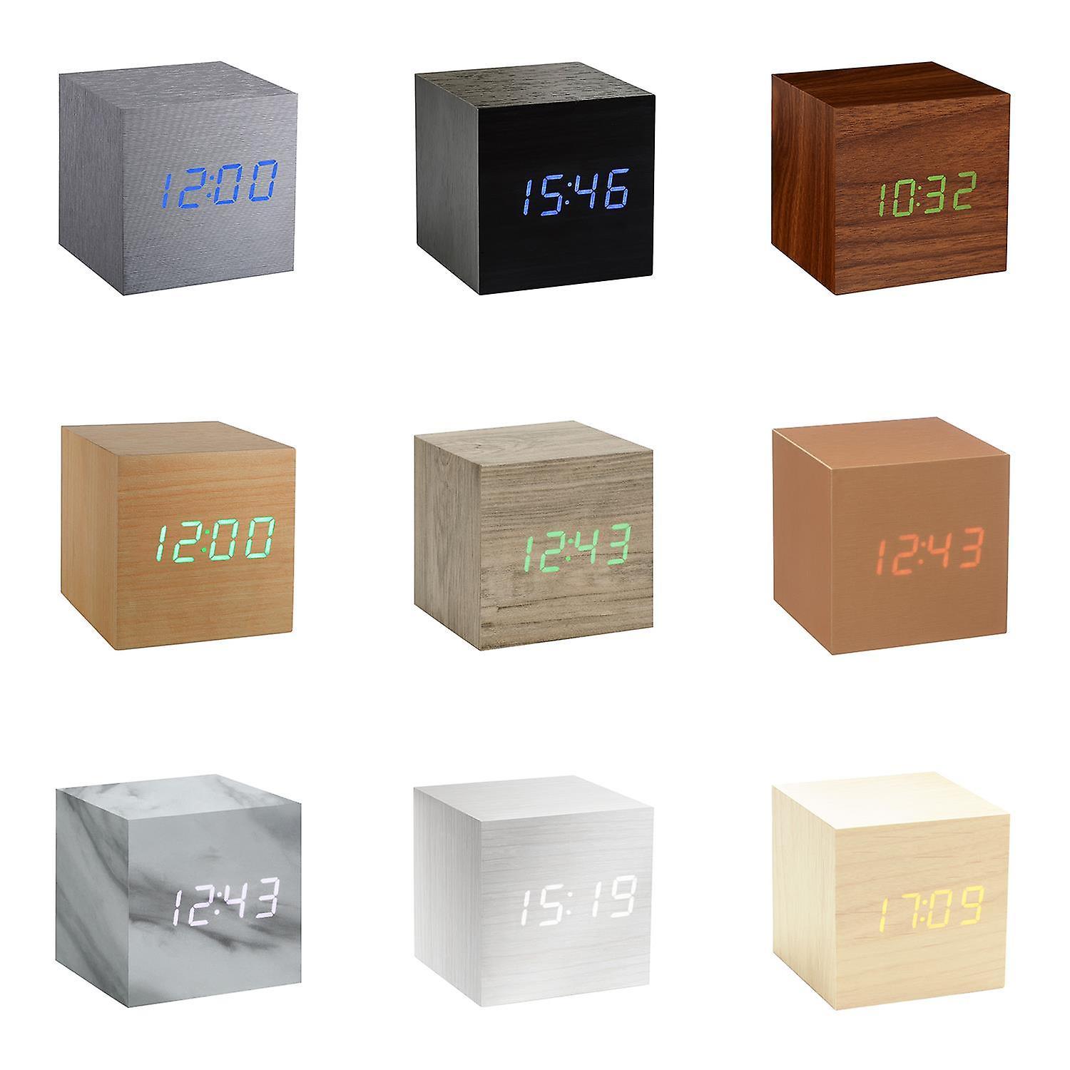 Gingko Cube LED Click Clock Alarm Clock With Sound Activation (Time, Date & Temperature) Various Colours Aluminium/White