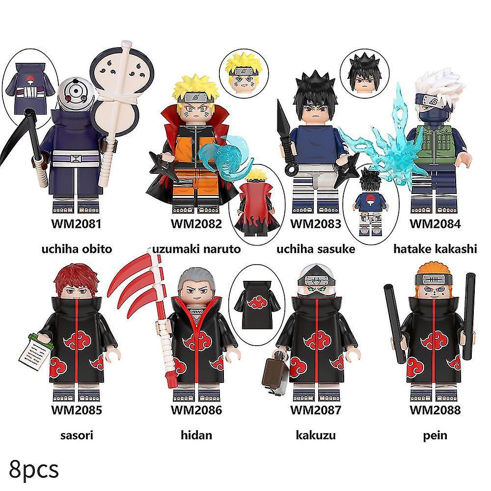 Lequeen 8pcs/set Naruto Anime Building Blocks Action Figures Toy Uzumaki Sasuke Kakashi Assembly Minifigures Toys Kids Fans Collectible Gift