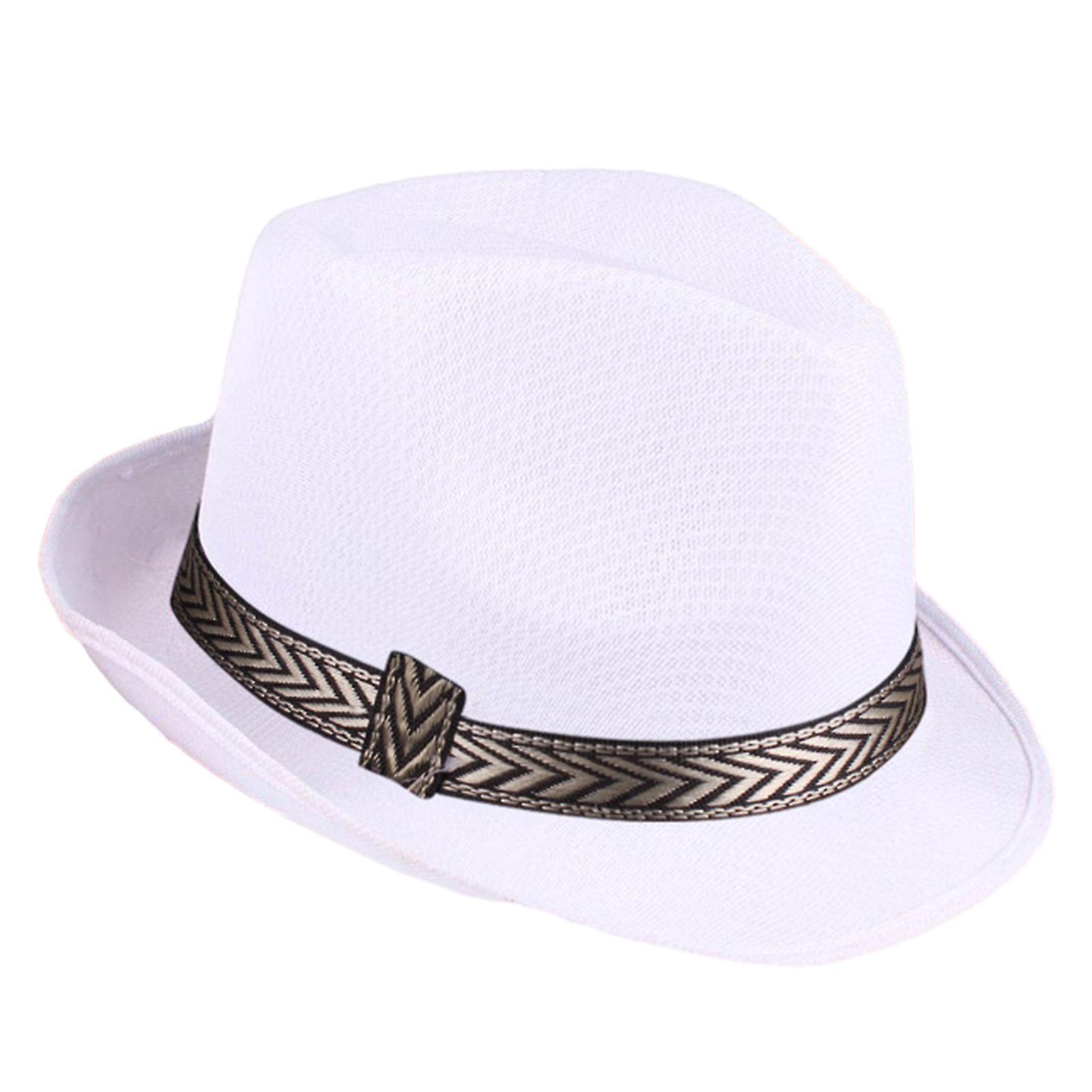 Naievear Men Jazz Hat Decorative Breathable Print Anti-uv Photo Prop Sunscreen Unisex Vintage Performance Top Hat Adult Headwear White One Size