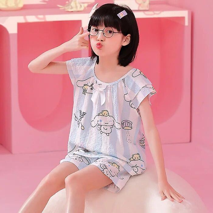 Aionyaaa Sanrio Kawaii Hello Kitty Cinnamoroll Kuromi Summer Children's Sleepwear Girls Short Sleeve Cartoon Pajama Sets Homewear Gift 20 155-160cm