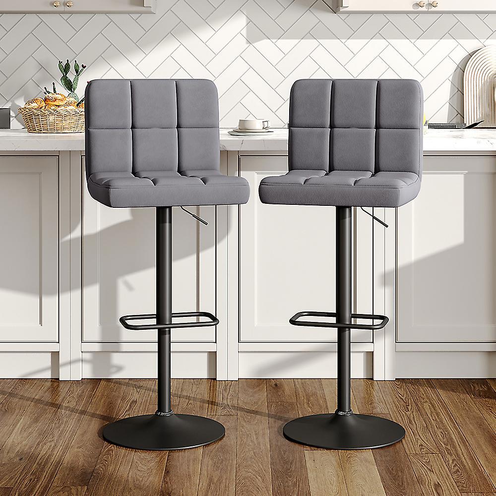 Living And Home 2 Pcs Velvet Upholstery Bar Stools with Low Backrest Grey