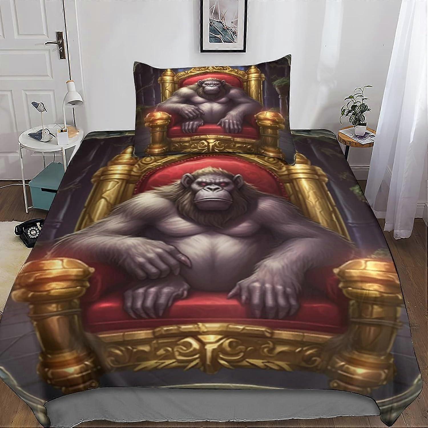 Kerota Monkey Duvet Cover 3D Printed 2 Piece Animal Monkey Bedding Set Microfiber, Duvet Cover Set with Zipper Closure and Pillowcases Adults Kids ...