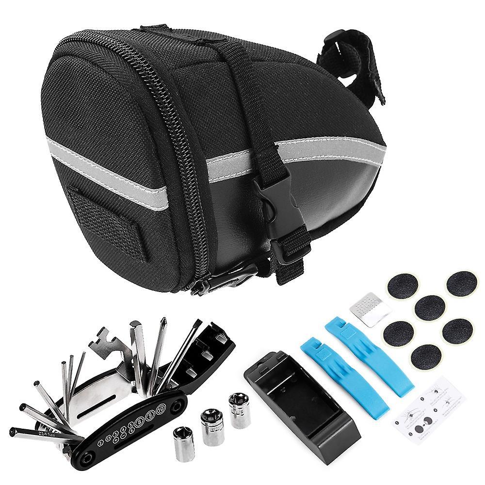 SAHOO Bike Repair Tool Kits Bicycle Saddle Bag Cycling Seat Pack 16 in 1 Multi Function Repair Tool Kit Black