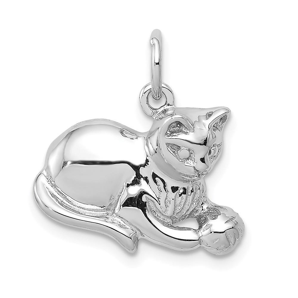 JewelryWeb 14k White Gold Solid Polished Open back Sparkle Cut Satin Open Backed Cat Charm Pendant Necklace Measures 17.5x17.8mm Je