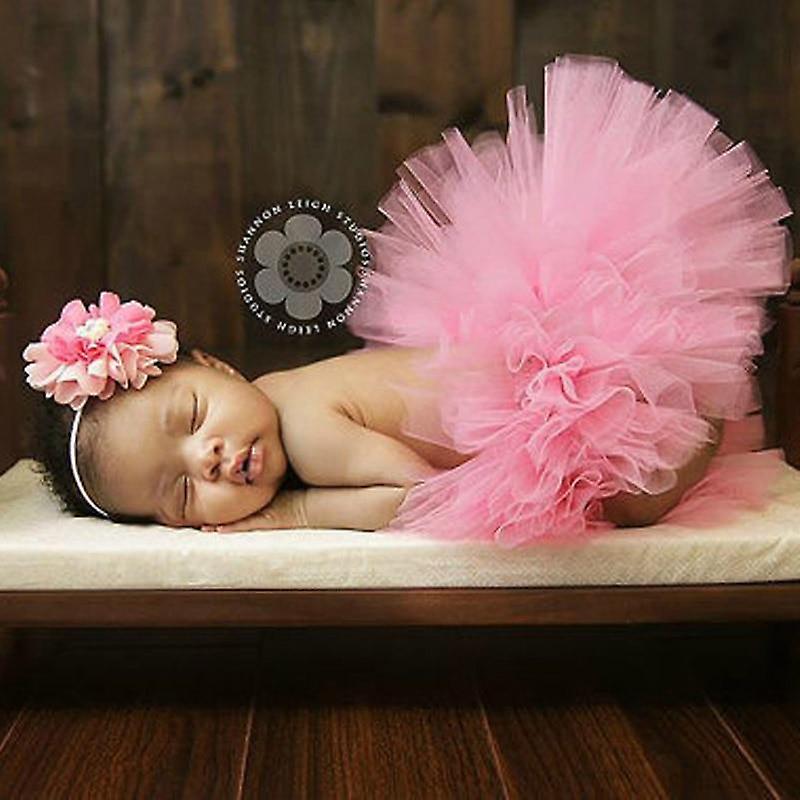 Slowmoose Newborn Outfit-photography Props, Princess Tutu Skirt With Matching Headband Light Pink