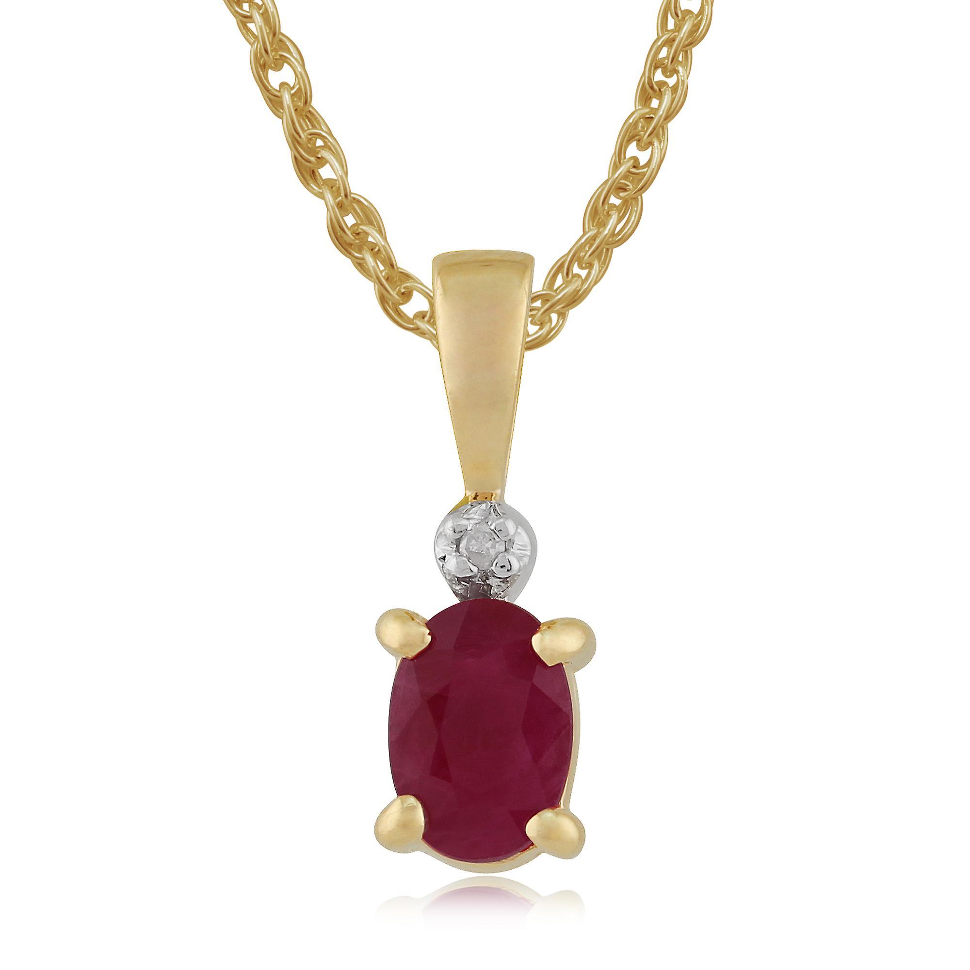 Gemondo Classic Oval Ruby & Diamond Pendant Necklace in 9ct Yellow Gold 27059 Red One Size