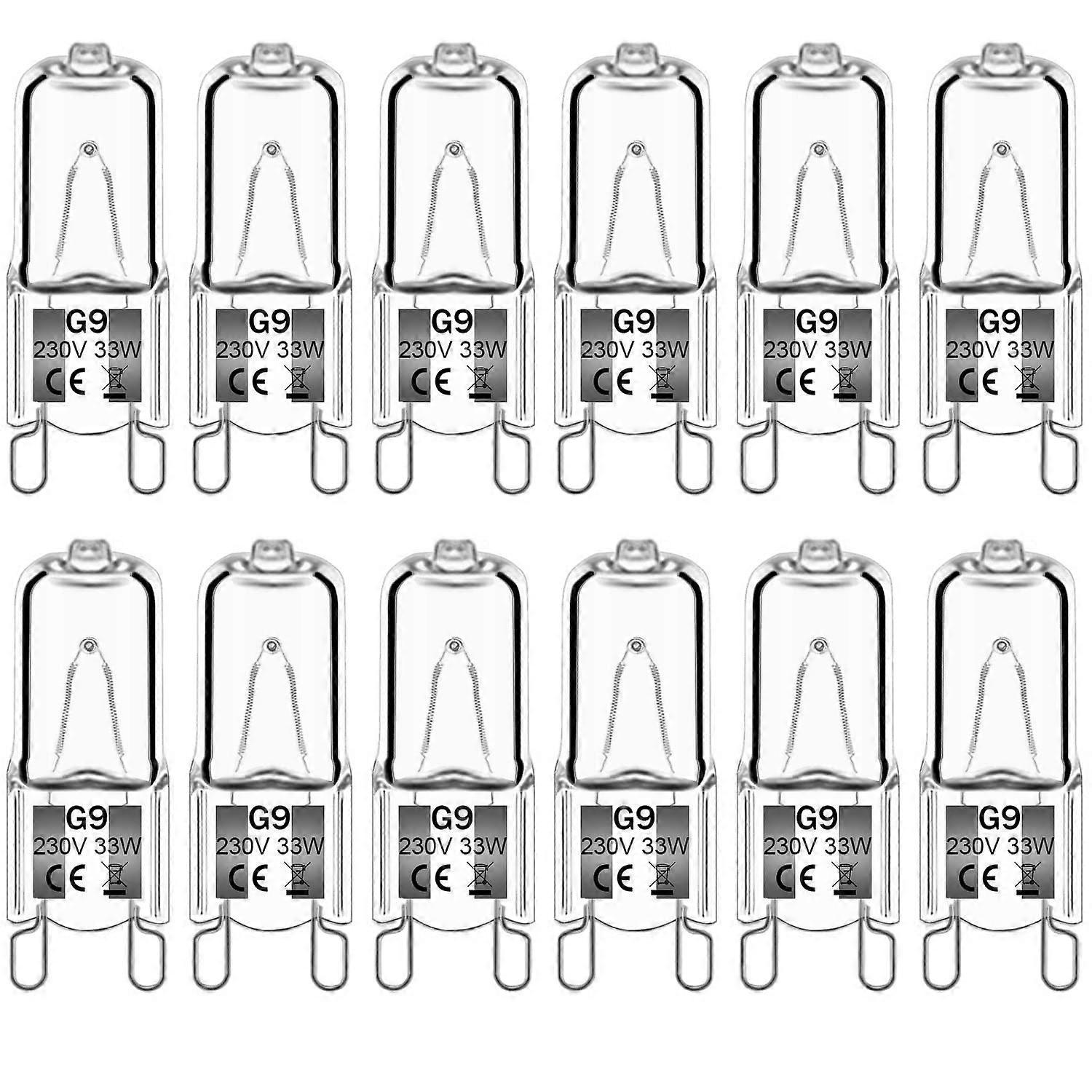 Tsim 12Pack G9 Halogen Bulbs 33W 230V 2800K Warm White 380lm,Clear Capsule Halogen Lamps Dimmable, No Strobe, No Flicker