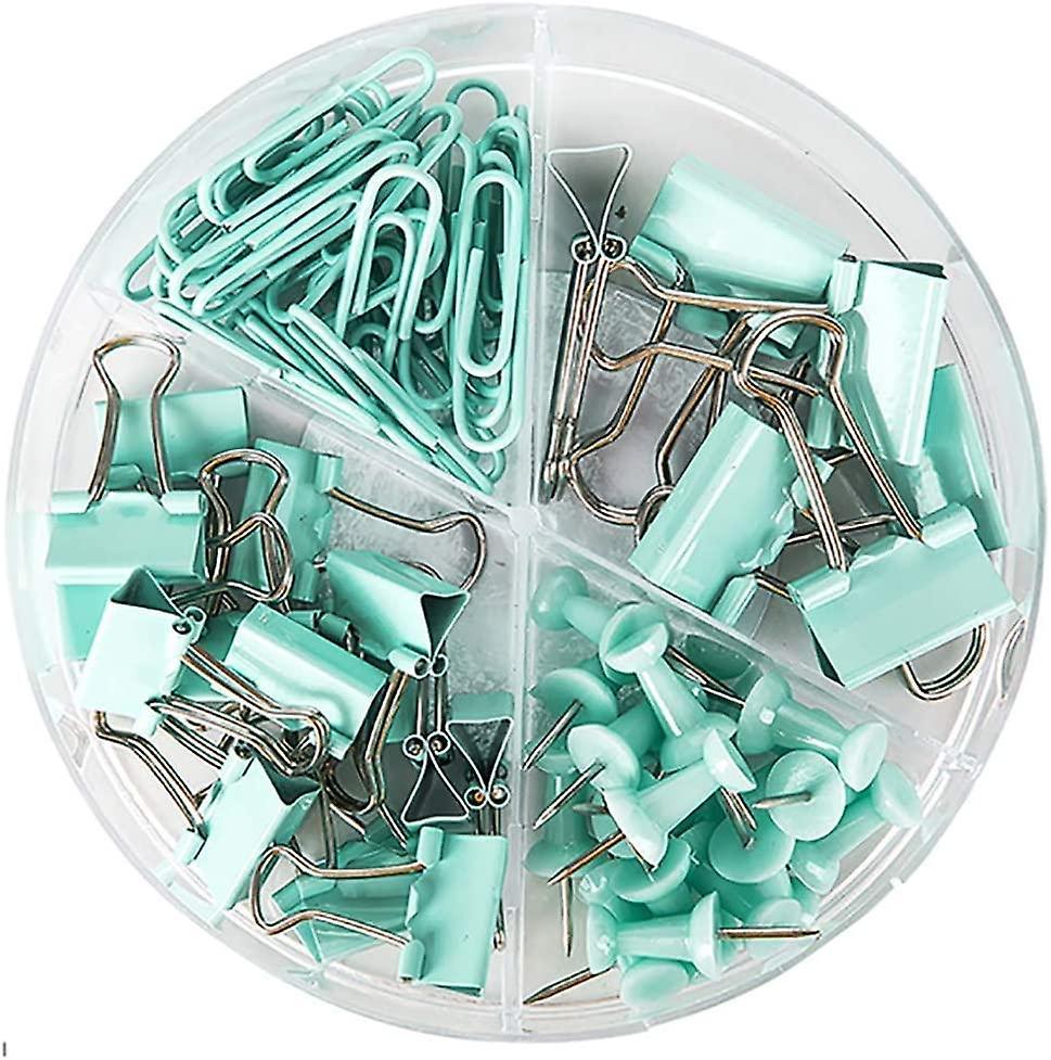 unbrand Pale Blue Paper Clips And Binder Clips Push Pins Set And Holder, Non-Skid Map Tacks Thumbtacks Clips