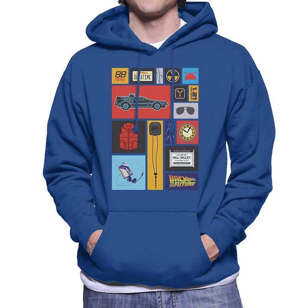 Back to the Future Tile Montage Men's Hooded Sweatshirt Royal Blue Large