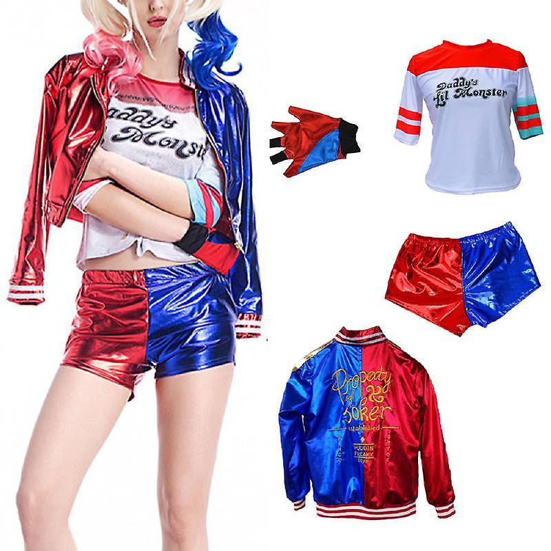 Waytogo Halloween Suicide Squad Harley Quinn Women Ladies Cosplay Costume Fancy Dress Party Props 4pcs/set Kit Outfits M