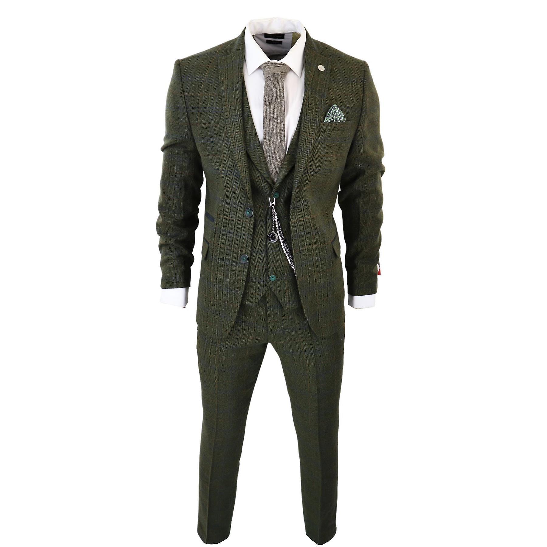 3 Piece Suit Wool Tweed Herringbone