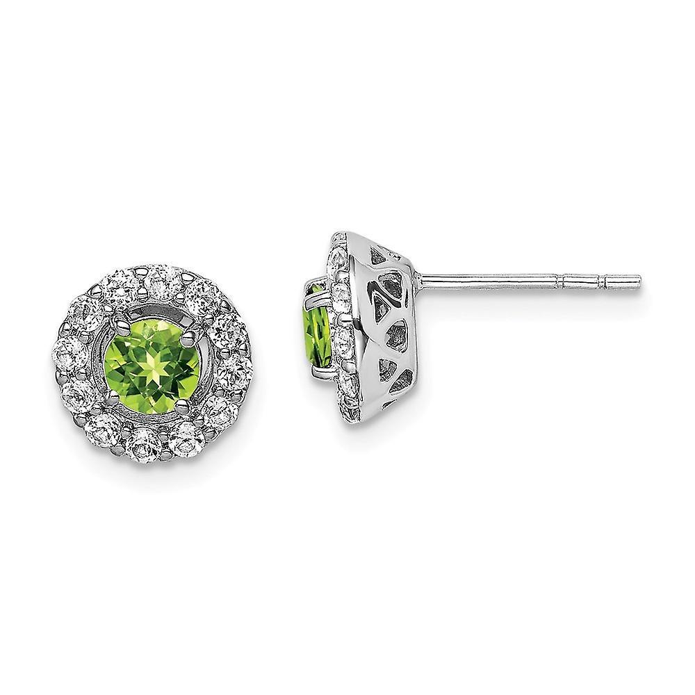 JewelryWeb 925 Sterling Silver Polished Post Earrings Rhodium Plated White Topaz Peridot Round Earrings Measures 9x9mm Wide Jewelry