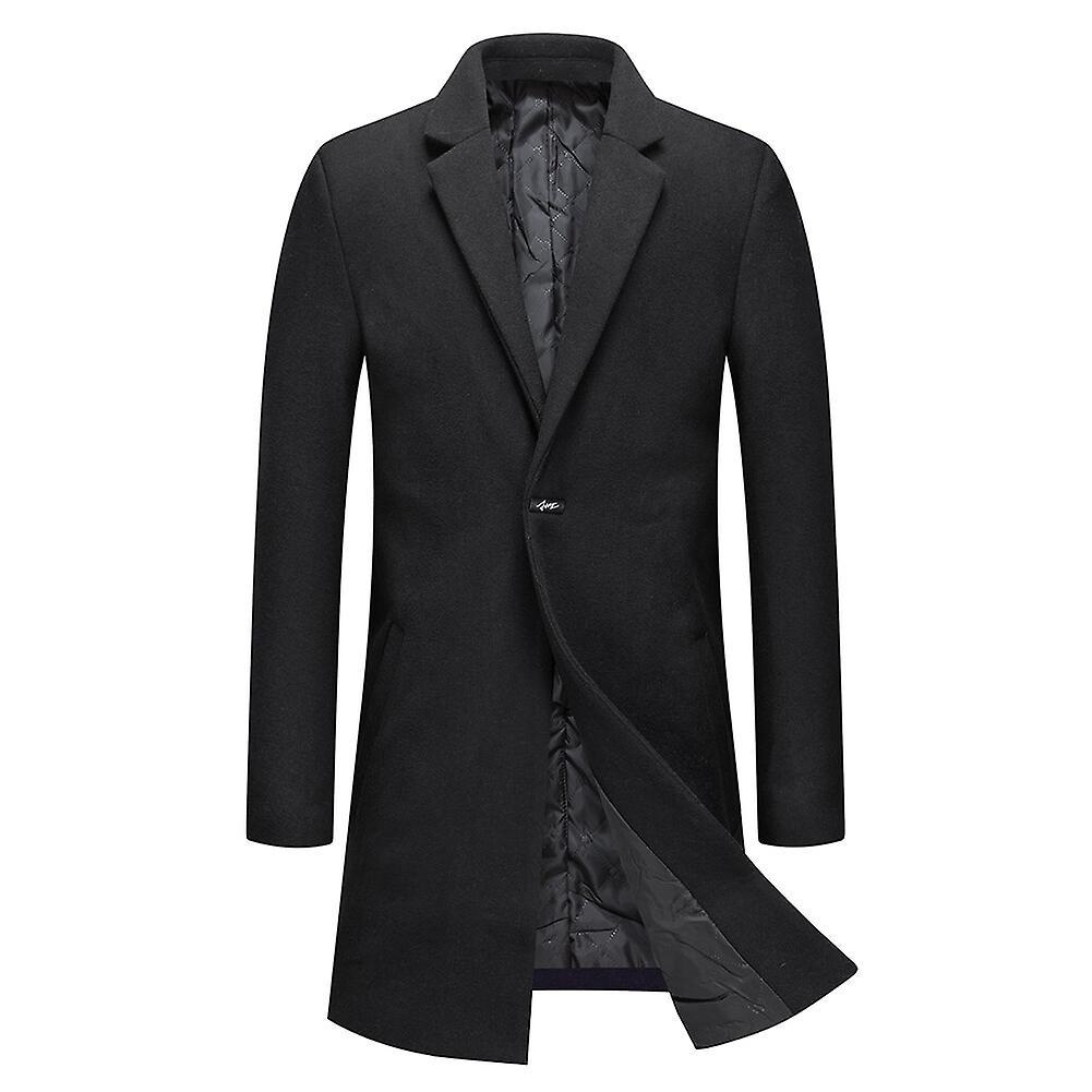 Allthemen Mens Woolen Button Down Slim Fit Long Fit Overcoat Black XS